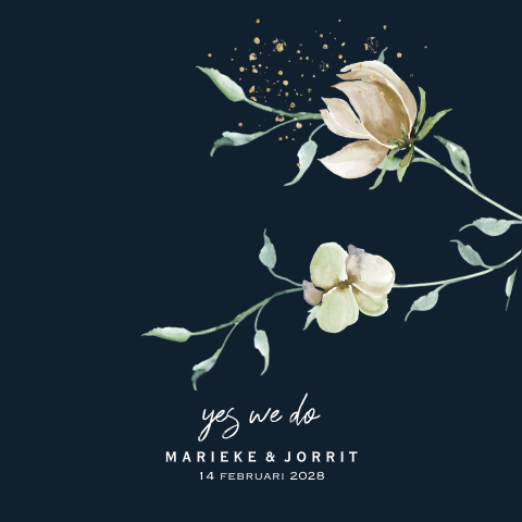 Dramatic floral trouwkaart met grote witte bloemen