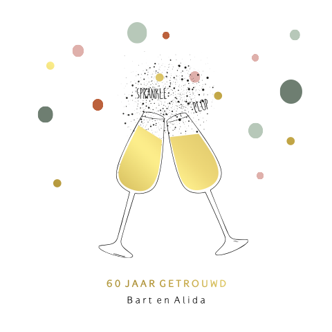 60 jaar getrouwd champagne glazen goud folie