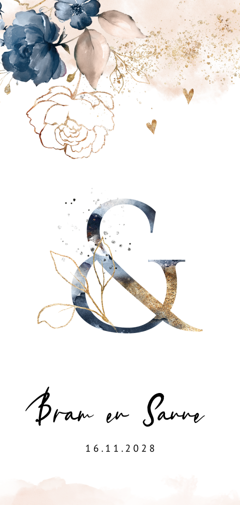 Stijlvolle enkele trouwkaart met ampersand met bloemen