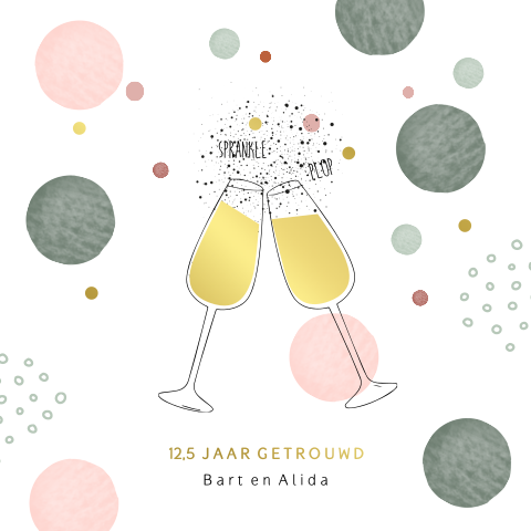 12,5 jaar getrouwd champagne glazen goud folie