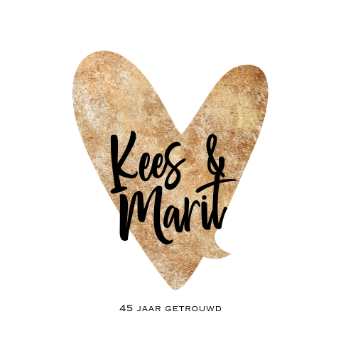 Feestelijke 45 jubileumkaart goudkleurig hart
