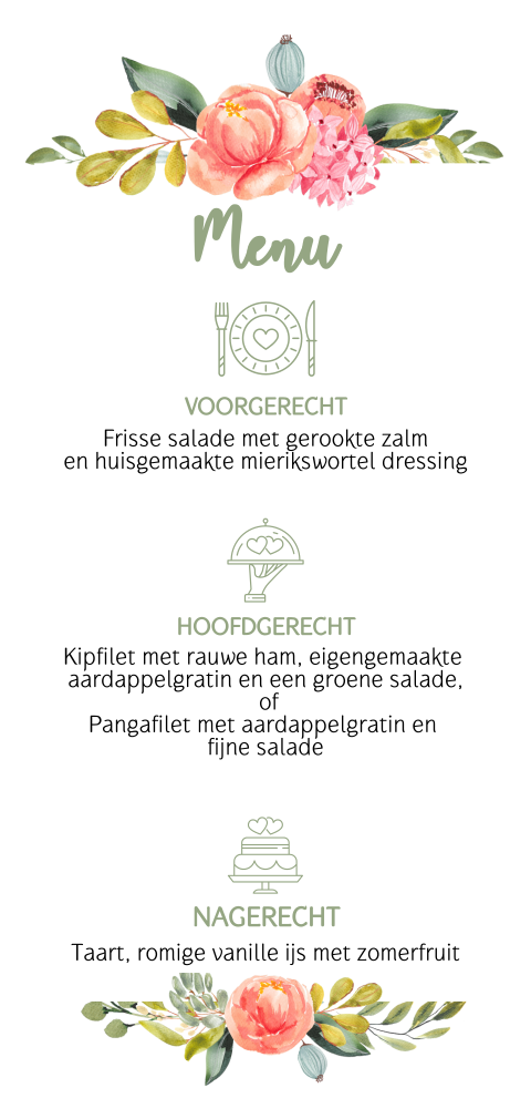 Forest Queen menu drank kaart tafel bonte bloemen