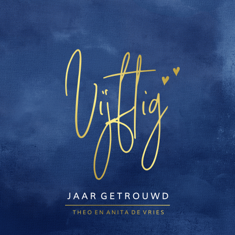 50 jaar getrouwd vrolijk blauw goudfolie