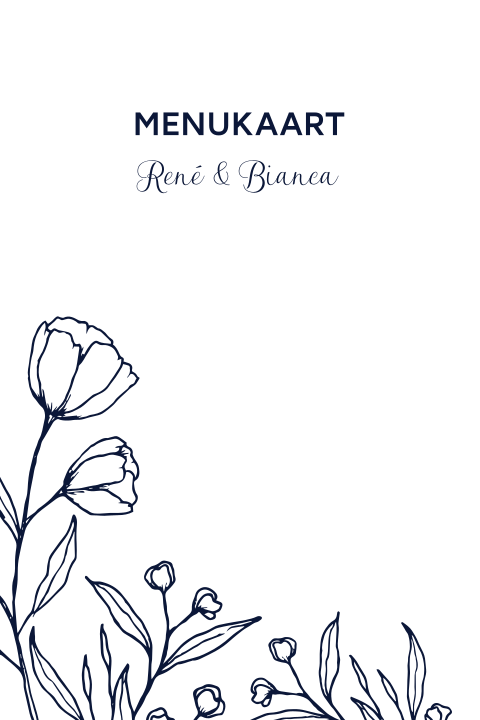 Menukaart met Delfstblauwe bloemen illustraties