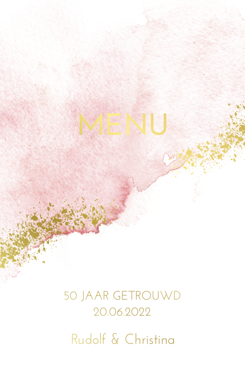 Enkele menukaart roze aquarel goudfolie