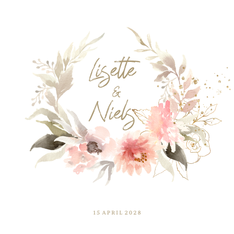 Hippe trouwkaart pastel watercolor bloemen krans
