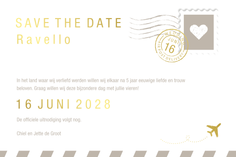 Strakke save the date kaart air post folie
