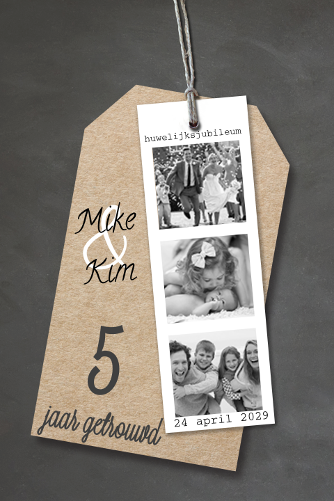 Enkele 5 jaar getrouwd met fotostrip en krijtbord print
