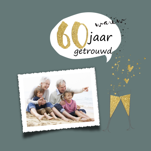 Stoere uitnodiging 60 jaar getrouwd tekstballon groen