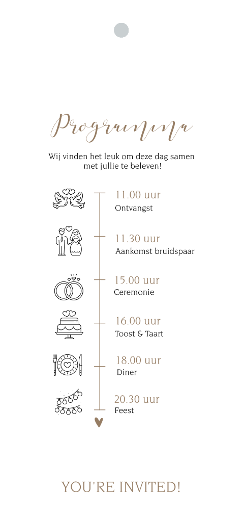 Staande minimalistische programmakaart trouwdag zelf maken