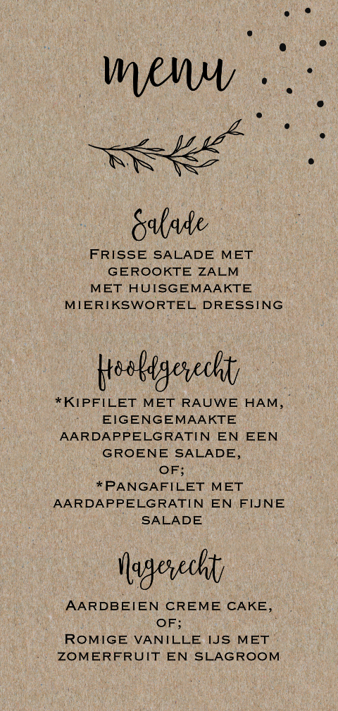 Romantische enkele echt kraft dinerkaart met herfstblad