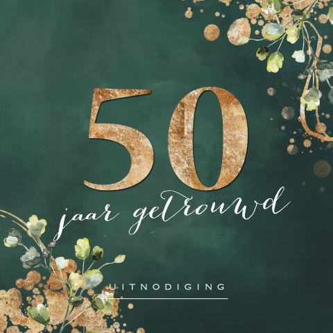 Watercolor uitnodiging jubileum groen goud look kleur