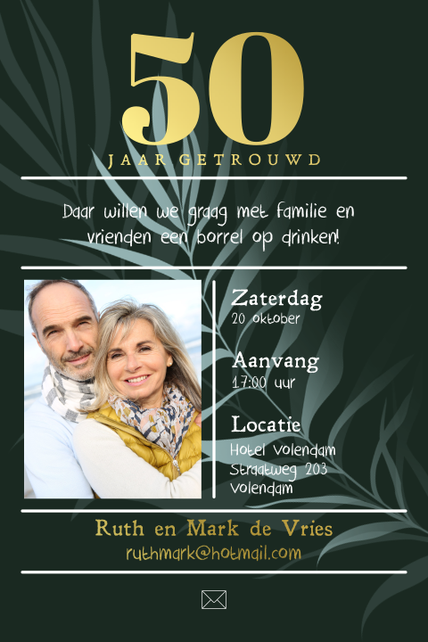 Enkele uitnodiging 50 jaar getrouwd exotica folie
