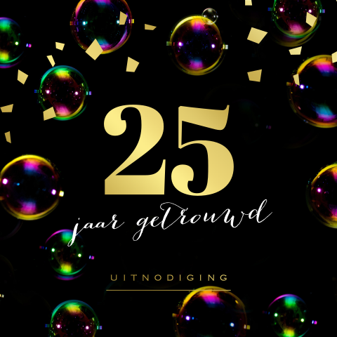 Bellenblaas uitnodiging 25 jubileum zwart folie