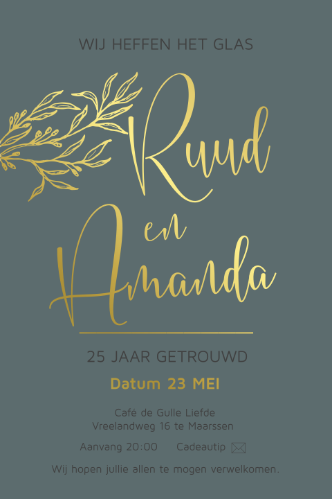 25 jaar getrouwd takje en écht goudfolie