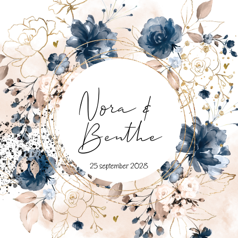 Aquarel bloemen tweeling meisjes kaart goud look