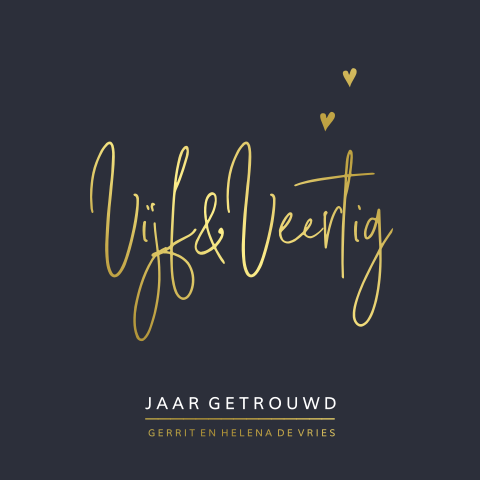 Uitnodiging 45 huwelijksjubileum navy blauw en goudfolie