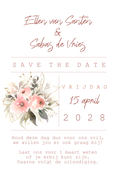 Romantische aquarel bloemen save the date kaart trouwen
