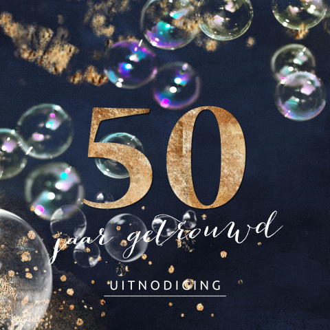 Bellenblaas uitnodiging jubileum blauw goud look