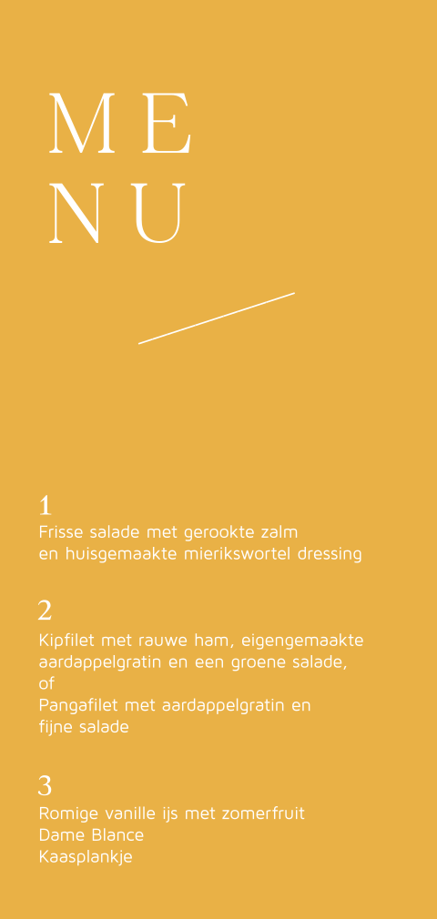 Modern clean enkele menukaart oker geel zelf maken
