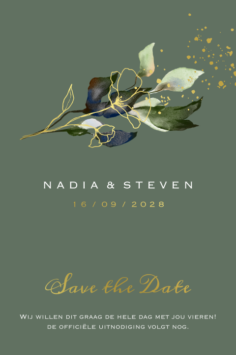Watercolor greenery save the date kaart foliedruk blad