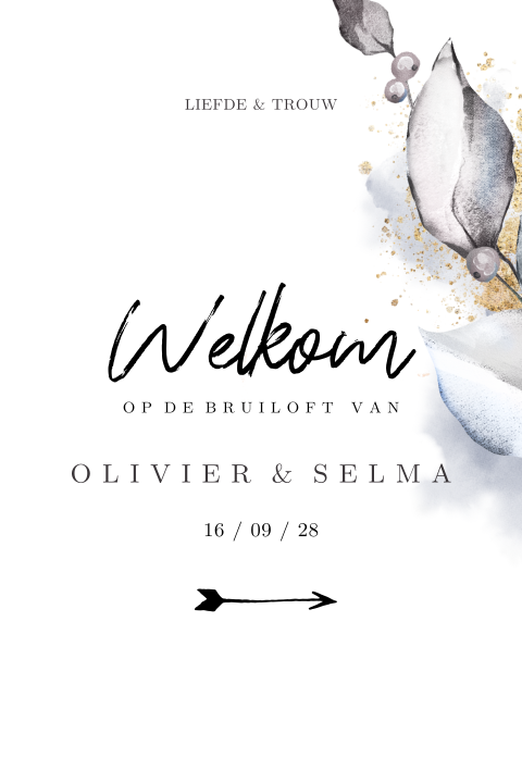 Welkomstposter sunset flowers lila bladeren