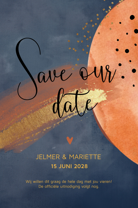Abstract watercolor art save our date trouwkaart blauw roest
