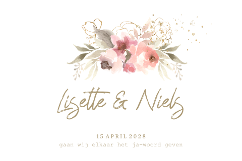 Soft boho trouwkaart roze aquarel bloemen