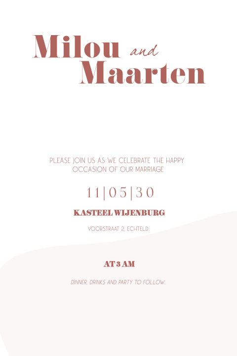 Moderne trouwkaart minimalistisch met een prachtige kleurcombinatie