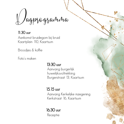 Watercolor programma kaartje bij trouwkaart industrieel