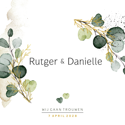 Eucalyptus watercolor leaves trouwkaart zelf maken