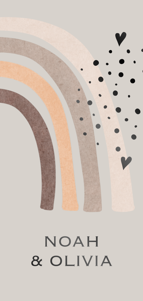 Regenboog watercolor tweeling geboortekaartje unisex nude