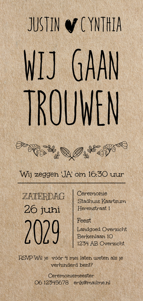 Hippe staande kraft look trouwkaart grafisch zelf maken