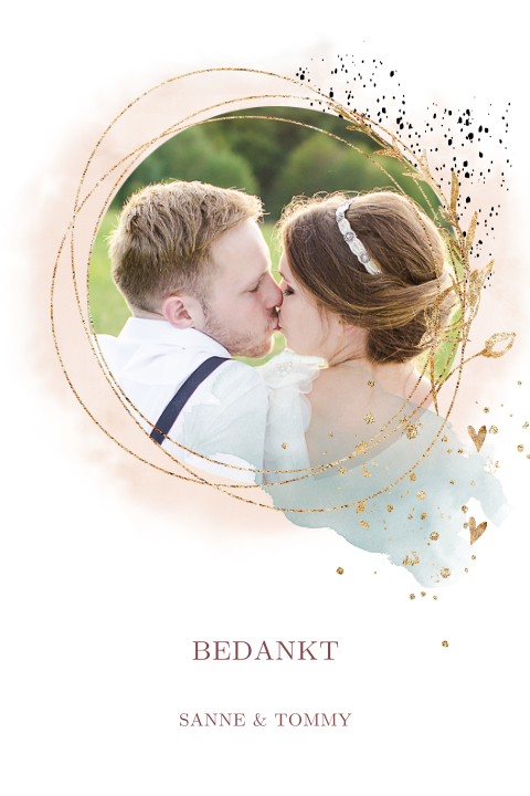 Abstracte watercolor art bedankkaart trouwdag met eigen foto