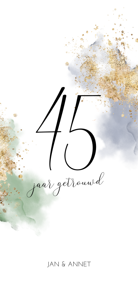 45 jaar getrouwd uitnodiging groen blauw aquarel