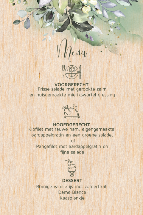 Eucalyptus menu en drank kaart trouwen icoon hout
