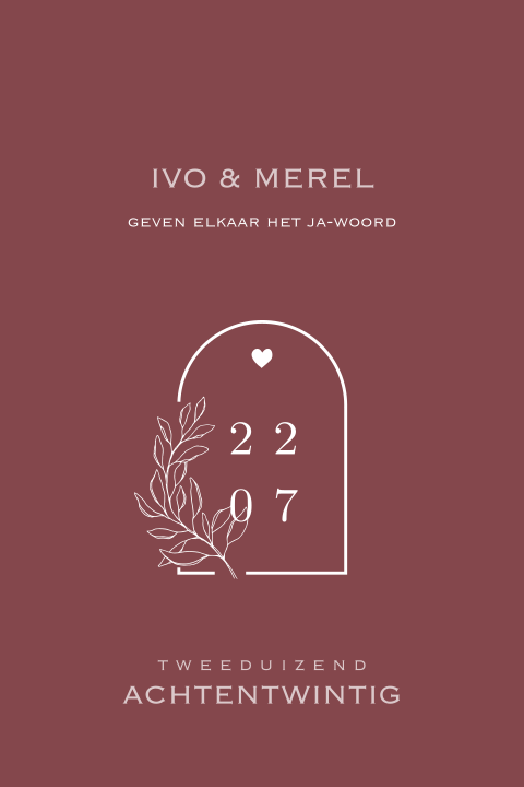 Trendy enkele trouwkaart met typografie en iconen