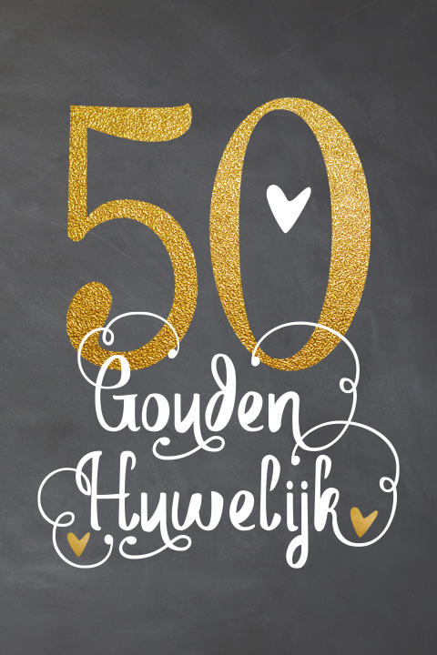 50 jaar getrouwd foto uitnodiging met krijtbord en hand lettering