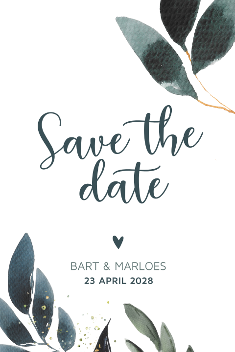Eucalyptus save the date trouwkaart watercolor takje