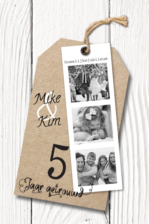 Enkele 5 jaar getrouwd met fotostrip en hout print