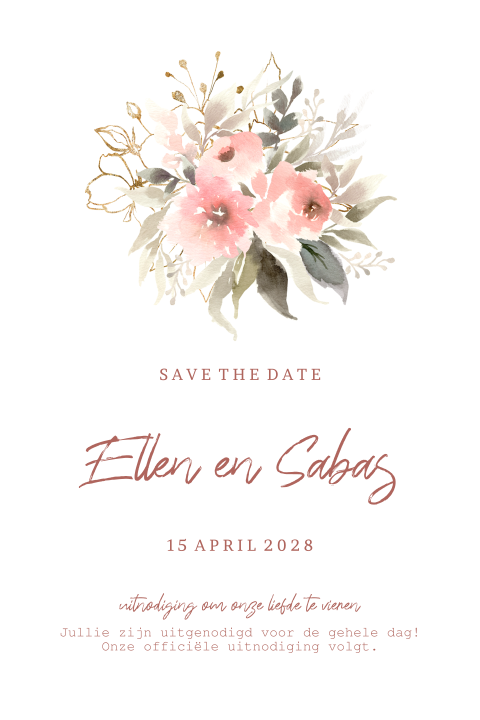 Soft romantic save the date kaart watercolor bloemen