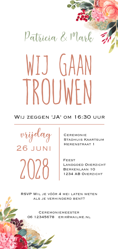 Hippe staande bloemen trouwkaart grafisch zelf maken