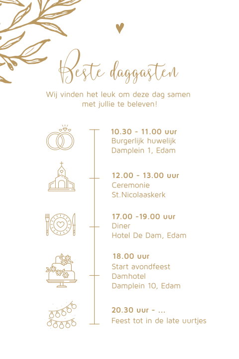 Stak dagprogramma kaart details icoon trouwdag