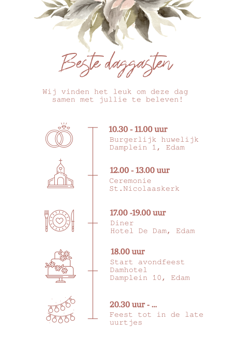 Boho dagprogramma kaart details icoon trouwdag