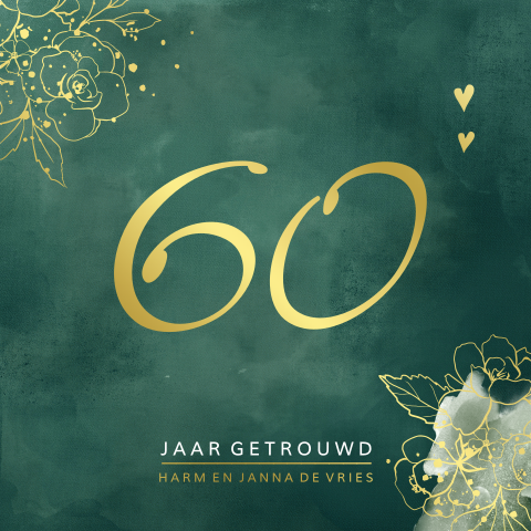 60 jaar getrouwd donkergroen watercolor écht goudfolie