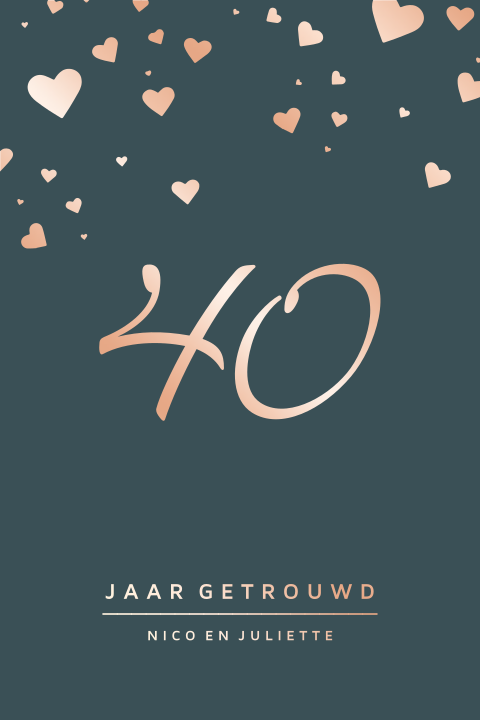 40 jaar getrouwd uitnodiging denim kleur met echt rosefolie