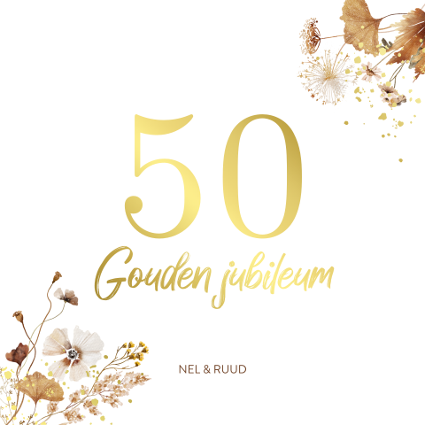 Gouden jubileum bloemen enkele uitnodiging folie