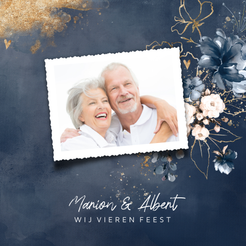 Romantische uitnodiging 60 jaar getrouwd donker blauw