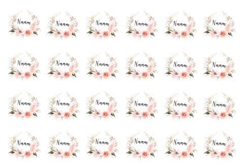 Naamkaartjes soft boho bloemen - 24 stuks - 6x6