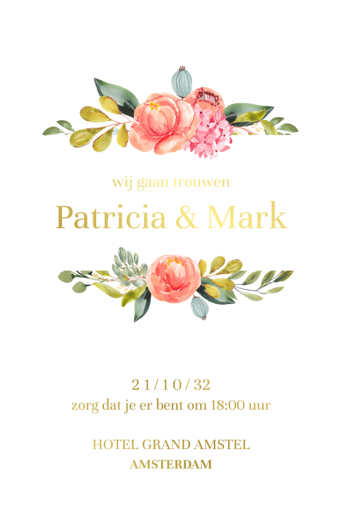 Floral chic trouwkaart met prachtig gekleurde bloemen